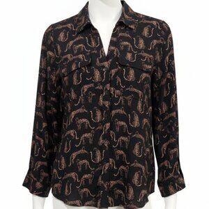 Milk & Honey Rayon Button Down Shirt Front Pockets Leopard Animal Print Size M